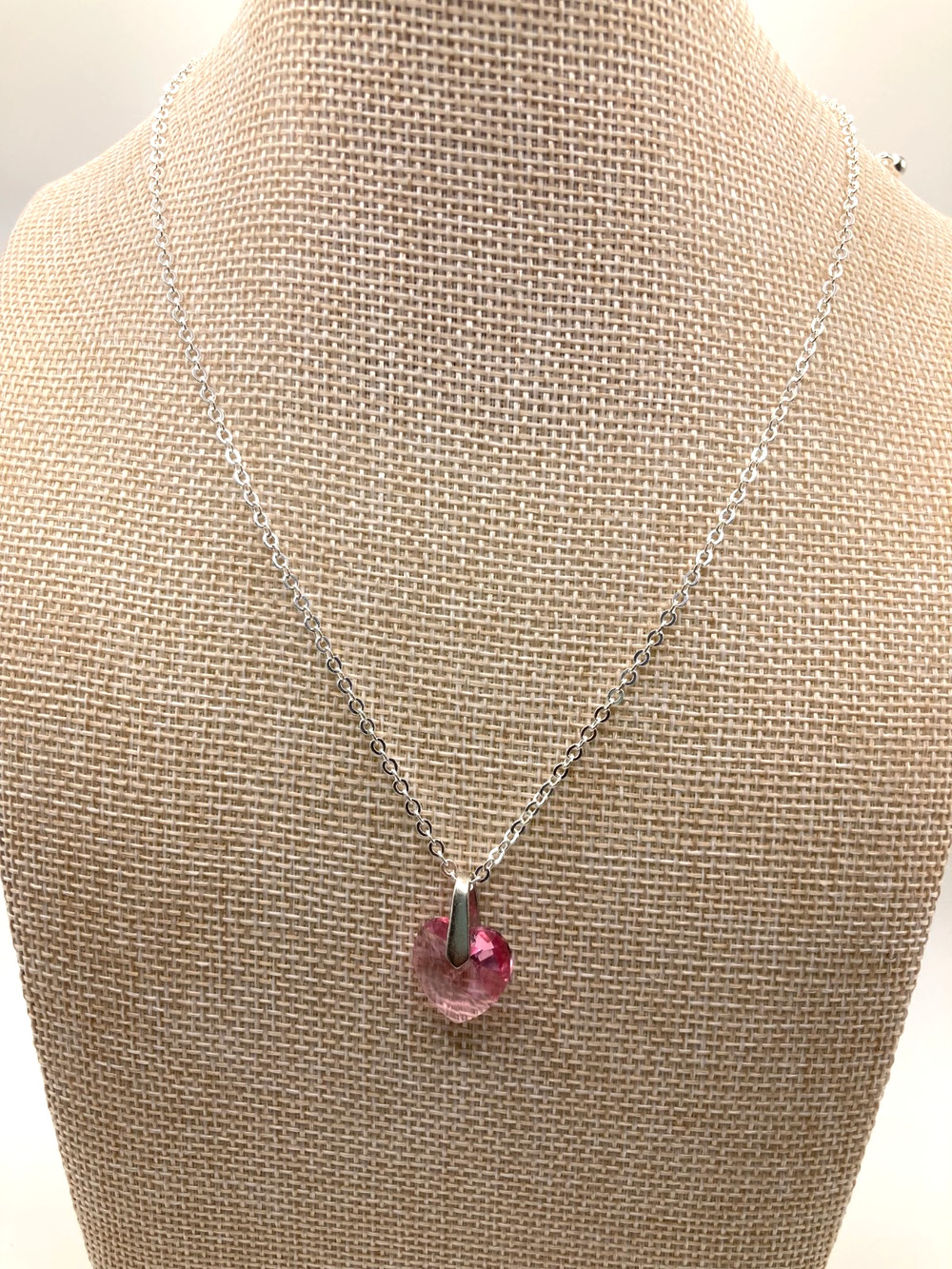 Pink Heart Crystal Rhodium Overlay 18" Necklace Made with SWAROVSKI Elements